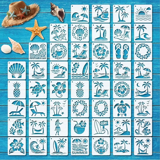 Hawaii Stencils 4in 50pcs Paint Template Reusable Plastic Templates DIY Crafts by BLOSSOMLAYER