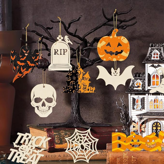 80PCS Wooden Halloween Ornaments to Paint Fall Decorations, 10 Styles DIY Blank - Image 5