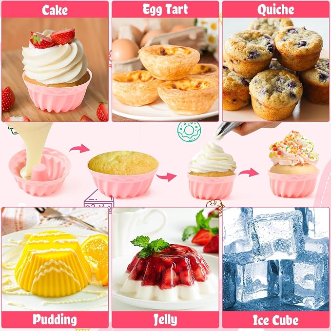 R HORSE 42Pcs Silicone Baking Molds Pumpkin Shapes Baking Cups Non-Stick Donut - Image 5