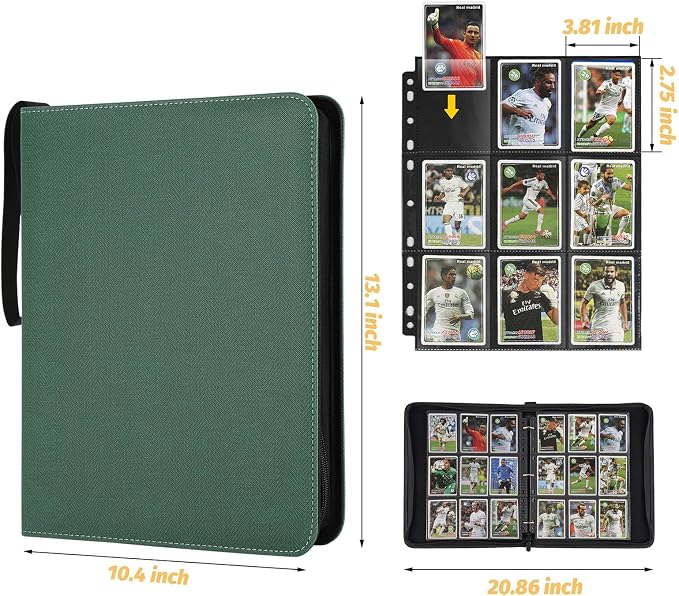GERMUN 3 Ring 9 Pocket Zipper Card Binder, 720 Double Sided Standard PU Trading - Image 2