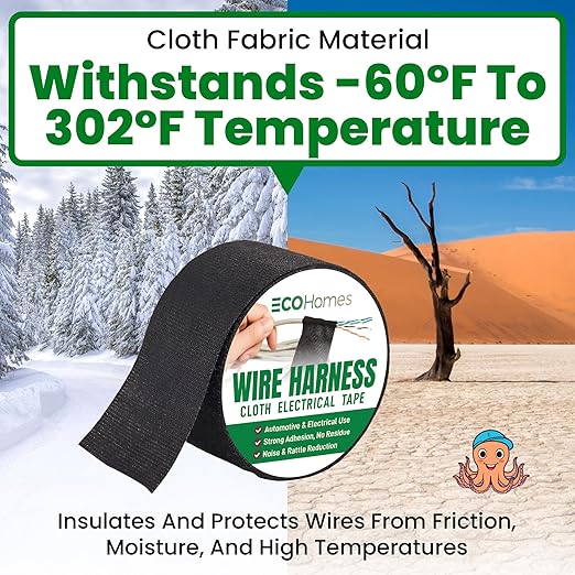 Wire Harness Cloth Electrical Tape, 3/4 Inch x 50 FT (3 Rolls), Automotive Wire Loom Heat Wrap Tape - Fabric Felt Cloth Wiring Harness Tapes, Heat Resistant for Car Engine, Wires, Electrical Wiring