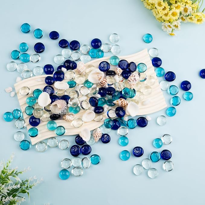 1LB Mixed Blue Glass Marbles, Transparent and Smooth Flat Glass Beads - Image 6