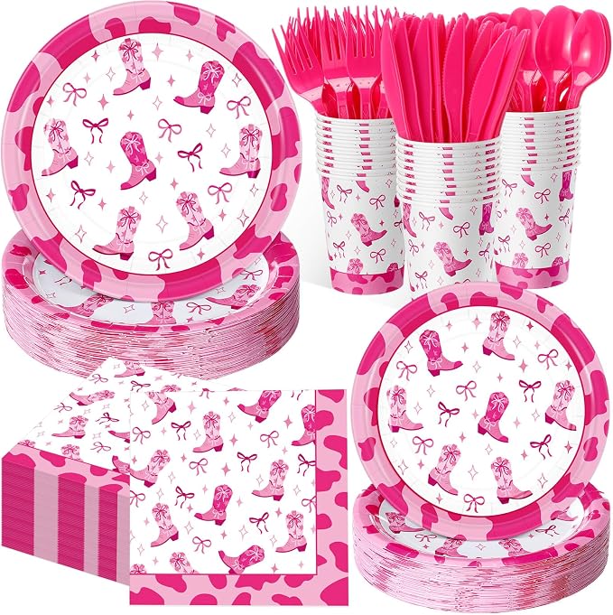 Pickmesh 400 Pcs Western Pink Cowgirl Party Plates and Napkin Decoration Disco by Pickmesh