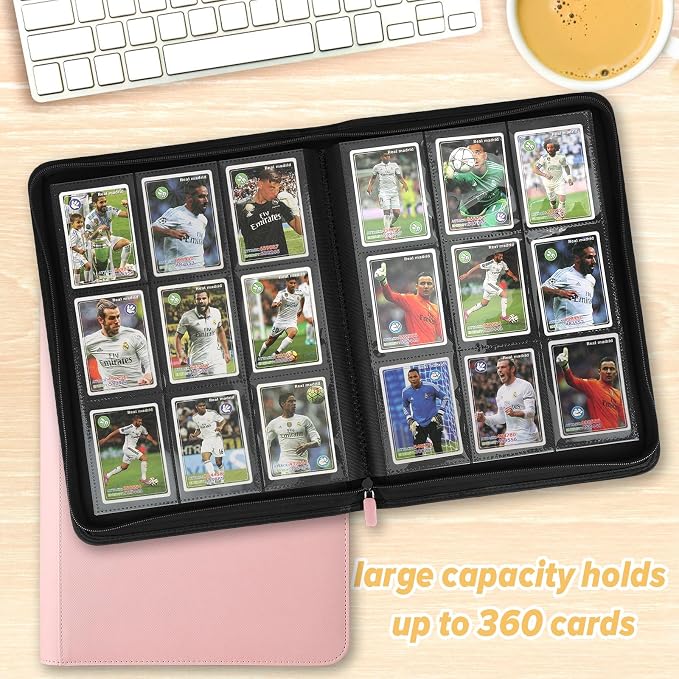 360 Cards Ringless 9-Pocket Side Loading Trading Card Binder, PU Zipper Fixed - Image 6