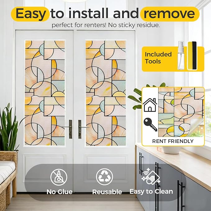 OHTMERU 3D Stained Glass Window Privacy Film, Heat Control UV Blocking Static - Image 5