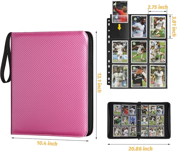 GERMUN 3 Ring 9 Pocket Zipper Card Binder, 720 Double Sided Standard PU Trading - Image 2