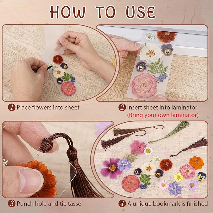 344 Pcs Pressed Flower Bookmark Making Kit | 50 Laminating Pouches - Image 4