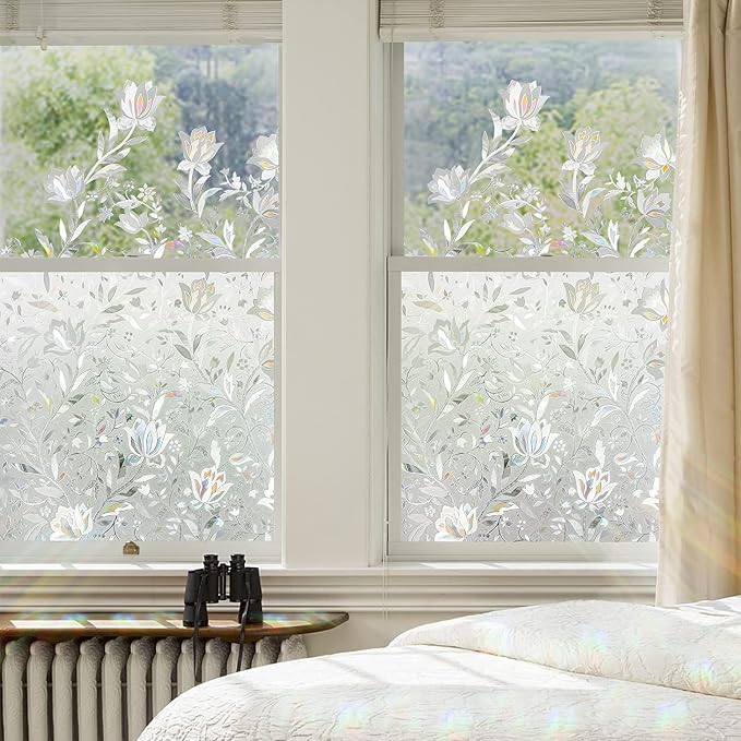rabbitgoo Window Privacy Film, Stained Glass Cling, Tulip 23.6" x 78.7" | - Image 2