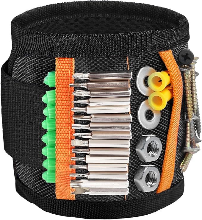 vidsel Magnetic Tool Holder Belt & Wrist-Band (15 N38 Magnets), Adjustable Work Gadget for Electricians/DIY/HVAC, Screws, Nails, Drill Bits Organizer, Birthday Gift for Men, Dad, Husband, Black