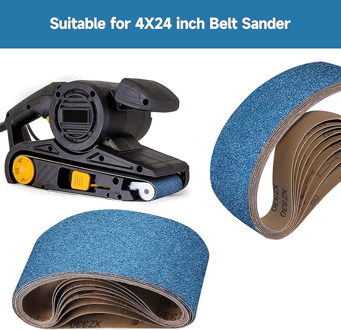 10-Piece 4 x 24 Inch 40-400 Grit Zirconia Sanding Belts, Heavy Duty Long-lasting Sanding Bands for Belt Sander, Rust Paint Removal, Wood Metal Grinding and Finishing