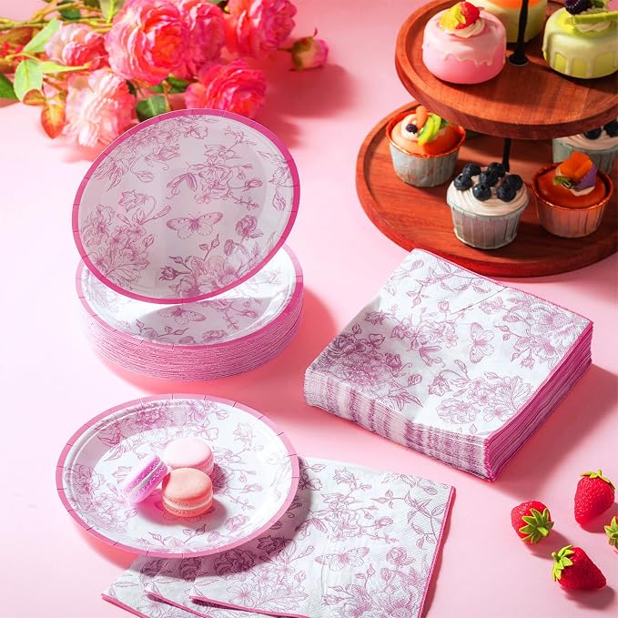 Zhehao 120 Pcs Disposable Paper Plates and Napkins Bulk Birthday Party - Image 7