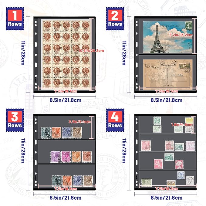 20 Sheet Stamp Pages for Stamp Album Binder 1/2/3/4 Pockets Collectors Postage - Image 2