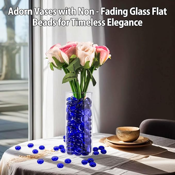 Blue Glass Marbles, 0.97 LB Transparent and Smooth Flat Glass Beads - Image 2