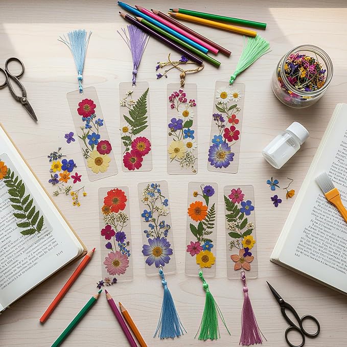Eaasty 190 Pcs Pressed Flower Bookmark Making Kit, 24 Clear Acrylic Bookmarks - Image 5