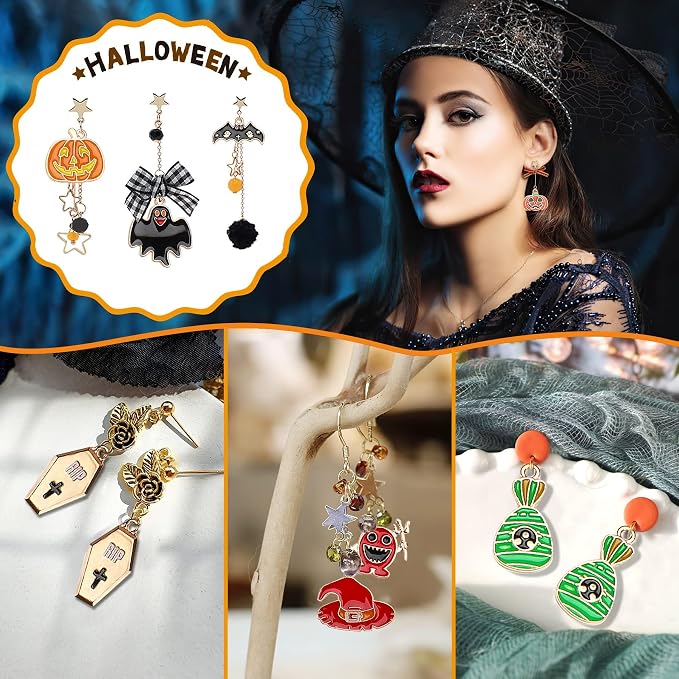 SANNIX 110Pcs 55 Pairs Halloween Charms Gold Enamel Jewelry Pendants - Image 4