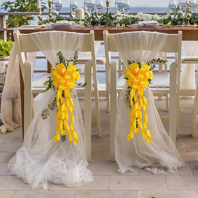 HUIHUANG Yellow Satin Wired Ribbon 1-1/2 inch Yellow Wire Edge Ribbon - Image 8