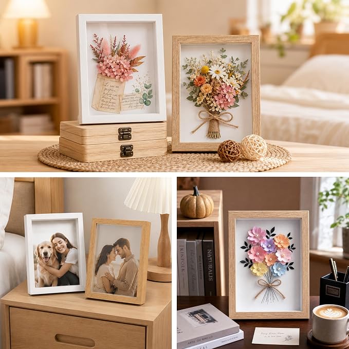2Pack 5x7 Shadow Box Frame w. Mini Crochet Flower Bouquet, Small Shadow Box - Image 4