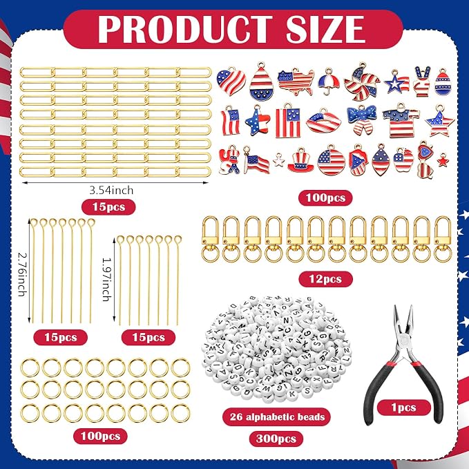 CraftyDream 558 Pcs American Flag Charm Keychains Making Kit Patriotic Charms - Image 2
