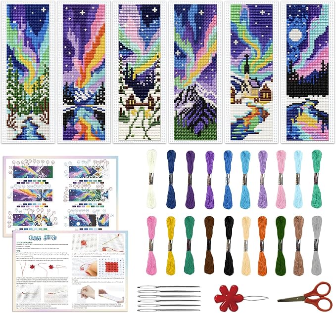 ACRNIGHEET 6PCS Cross Stitch Kits Stamped Cross Stitch Bookmark Kit by ACRNIGHEET