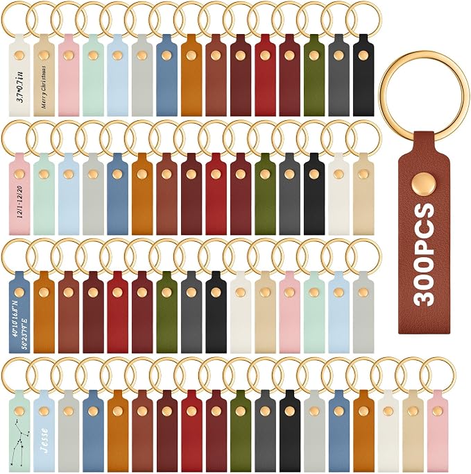 Wavyknot 300 Pcs PU Leather Keychain Blanks Bulk Laser Engraving Blanks by Wavyknot