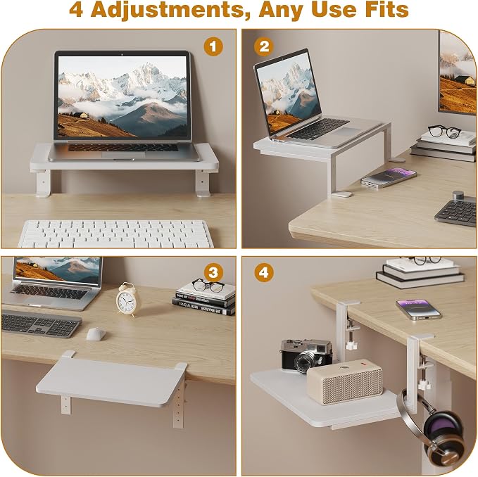 Desk Extender, 15-inch Clamp-On Desk Shelf, Height-Adjustable Desktop Shelf - Image 7