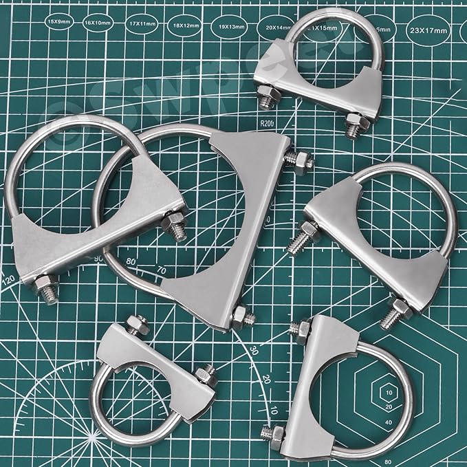 Swpeet 2Pcs 2 Inches - 50mm Exhaust U Clamp Kit, 304 Stainless Steel Muffler U-Bolt Clamps, Universal Heavy Duty U-Bolt Muffler Clamp Ideal for Tip Pipes Connection