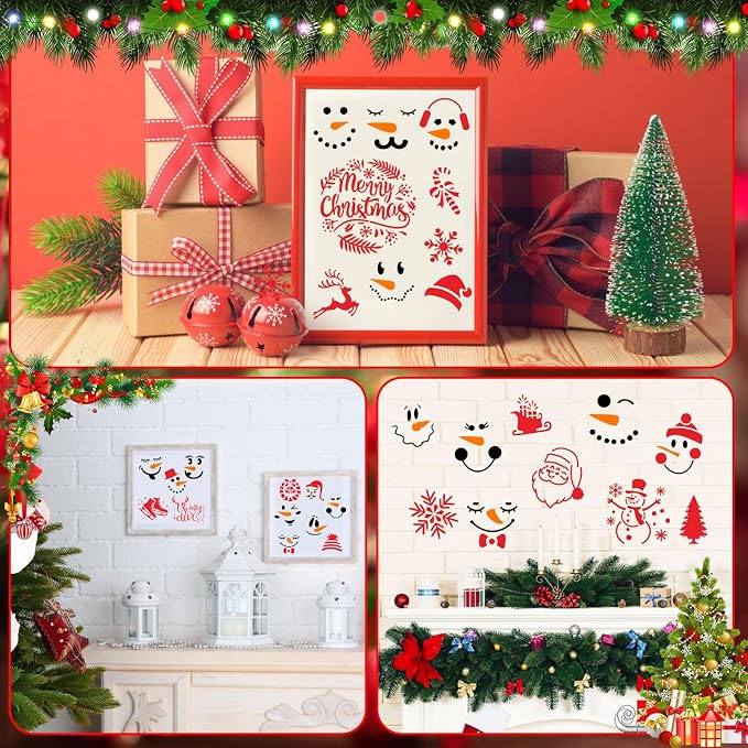 Augshy Christmas Snowman Face Stencils, 56 Pack Reusable Plastic Drawing - Image 5