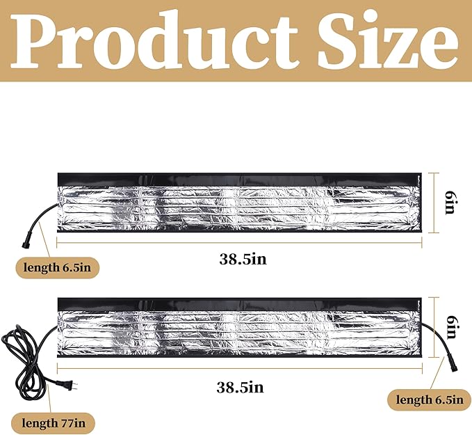 codree 2 Pcs Water Pipe Heat Blanket - 38.5" x 6" Water Pipe Heat Tape - Aluminum Foil Freeze Protection Heating Cable for Metal & Plastic Pipes, 110V, Max Temp 60˚