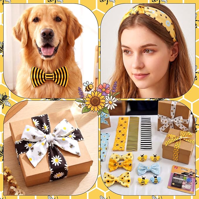 Hosuly 40 Pcs Bee Quilting Fabric Honey Bee Daisy Honeycomb Sunflower Quilting - Image 6