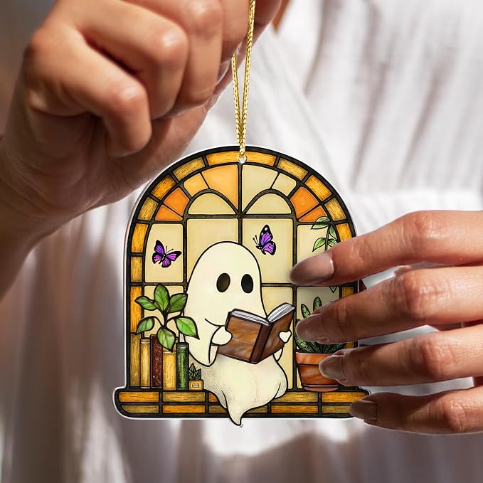 Halloween Faux Stained Glass Ghost Ornaments Acrylic, Halloween Decor Cute - Image 7