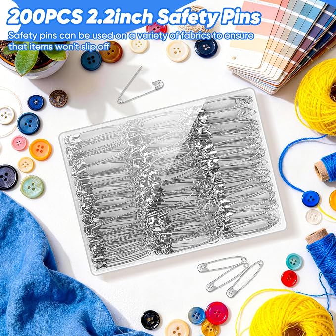 Huhuhero 200Pcs Safety Pins for Clothes, 2.2 inches Large Heavy Duty Safety Pins - Image 5