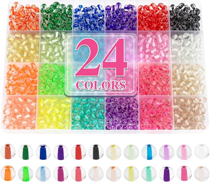 XSEINO 24 Colors 1200PCS Core Filled Glass Beads Kit 6mm DIY Craft Glass Beads by XSEINOiscreating%EF%BC%81