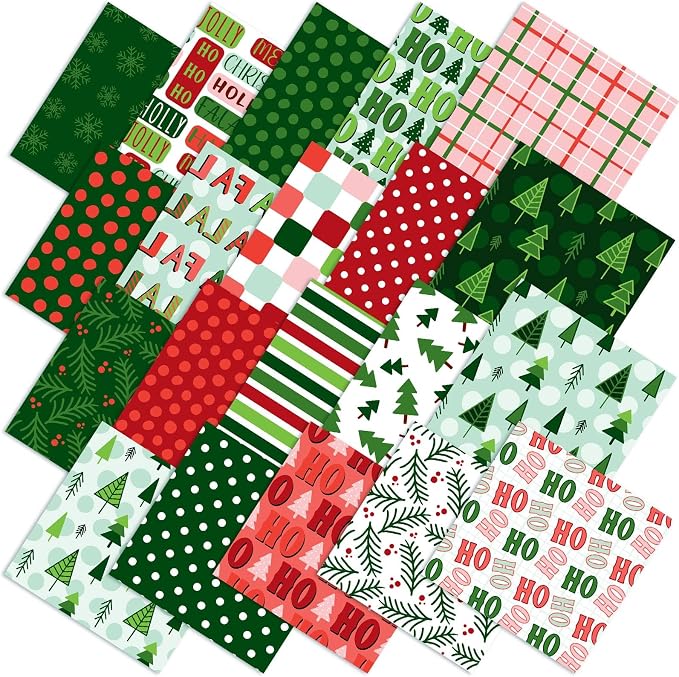 HunnmingRe 20 Pcs 10''x10'' Christmas Red and Green Quilting Fabric Square by HunnmingRe