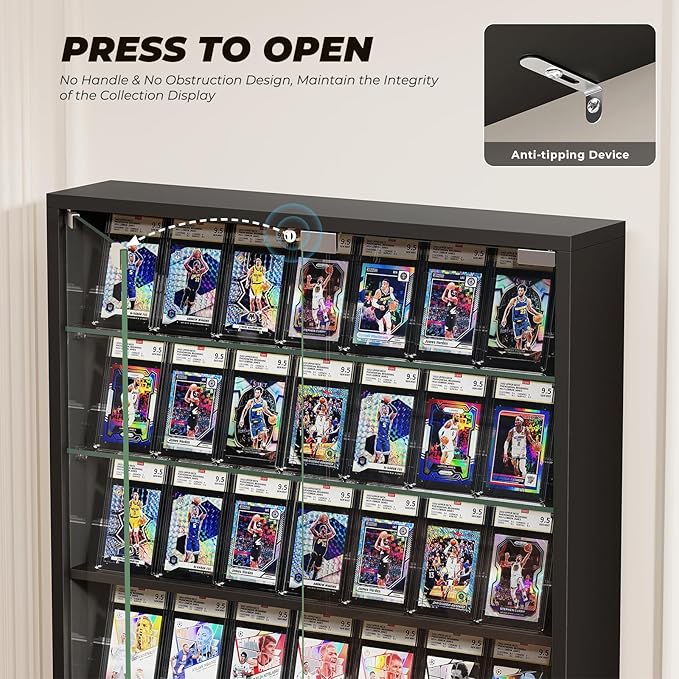 6-Tier Wall Display Case with Glass Doors, LED Sports Card Display Case with - Image 5
