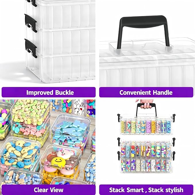 3-Tier Large Capacity Stackable Bead Organizer Box 90 Pcs, Portable Plastic - Image 6