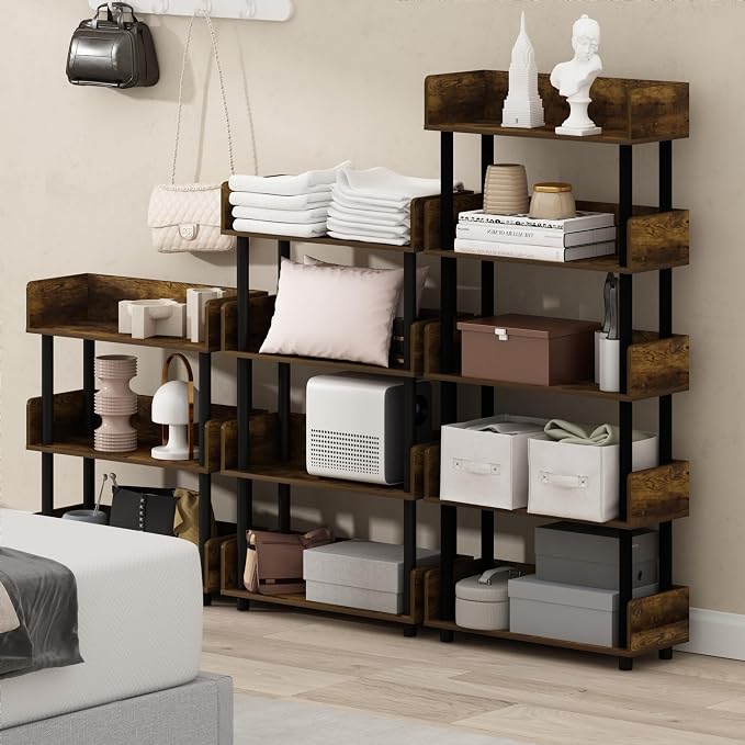 Furinno Turn-N-Tube 4-Tier Toolless Display Rack, Amber Pine/Black - Image 5