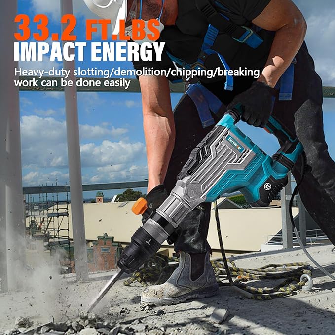 Berserker 1700W 25-Pound SDS-Max Demolition Jack Hammer, 1-9/16" 14-Amp Corded Electric Heavy Duty Demo Chipping Hammer Concrete/Pavement Breaker with Carrying Case Flat Chisel Bull Point Chisel