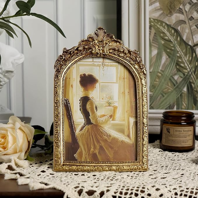 Cuspin Vintage Picture Frames 5x7 Gold Frame, Antique Arched Picture Frame - Image 2