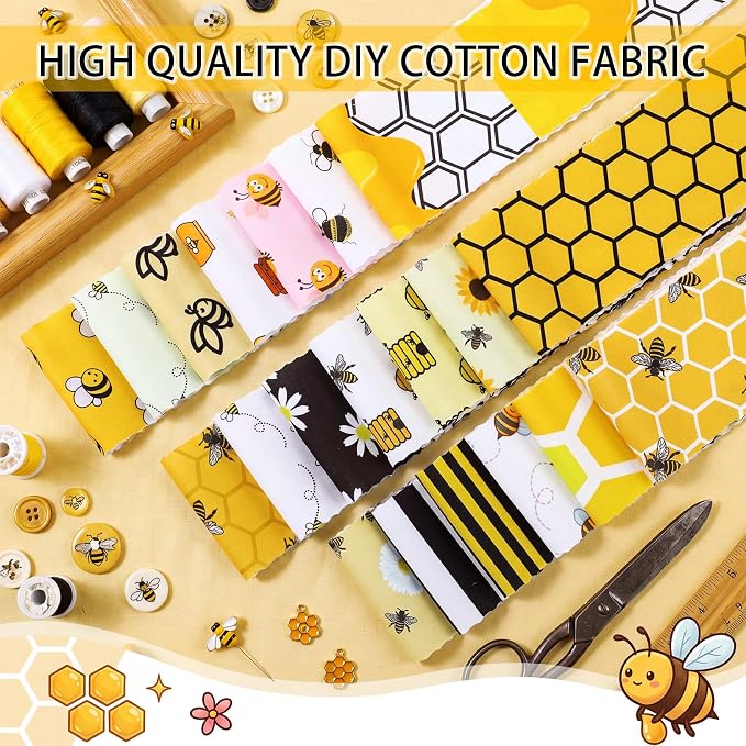 Hosuly 40 Pcs Bee Quilting Fabric Honey Bee Daisy Honeycomb Sunflower Quilting - Image 4