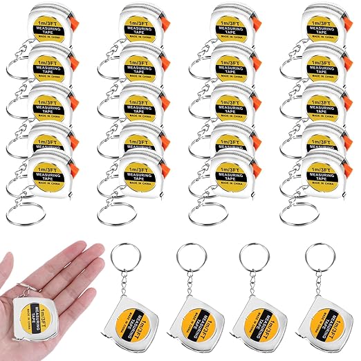 24 Pieces Tape Measure Keychains, 1.5 Inch Functional Mini Tape Measures with Stable Slide Lock Construction Party Favors Tape Measure for Birthday Party Favors Gift Bag Fillers Prize 1 m/ 3 ft