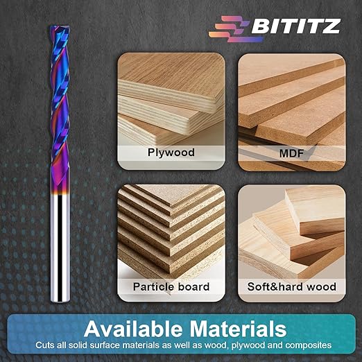 2PCS 1/4 Upcut Spiral Router Bit 1/4 Inch Shank 2 inch Cutting Length with Extra Long Life Coating CNC Router Bits End Mill for Wood Cutting, Slot Mortise, Engraving