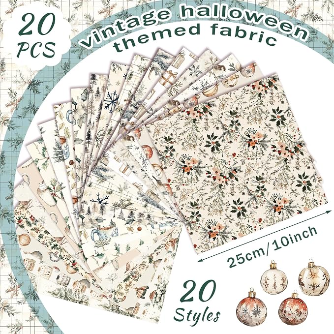 HunnmingRe 20 Pcs 10''x10'' Boho Christmas Quilting Fabric Square Woodland - Image 2