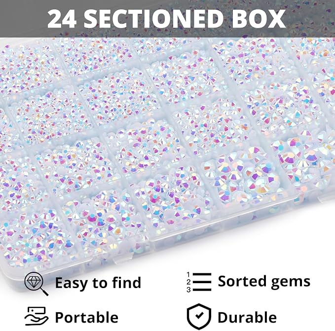 32000Pcs White AB Rhinestones for Bedazzling, Iridescent Assorted Sizes 2-6mm - Image 3
