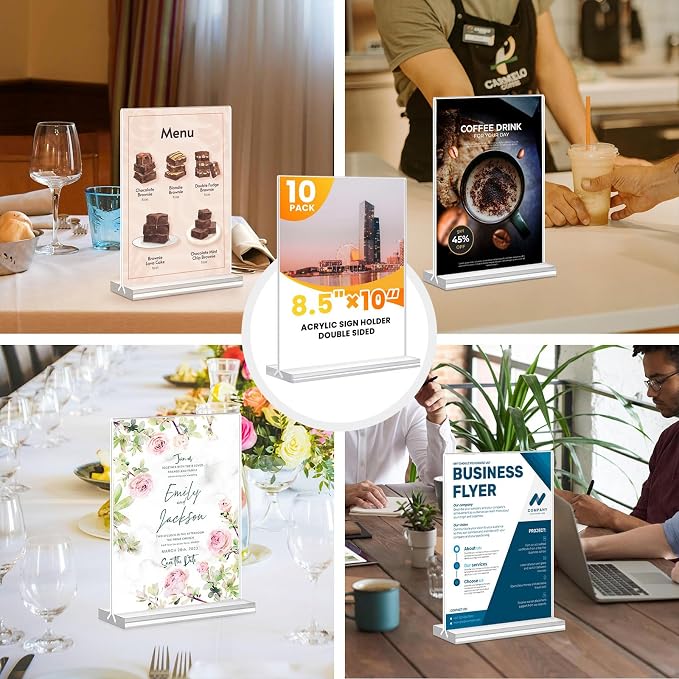 Acrylic Sign Holder 8.5x11, 10 Pack Clear Table Plastic Vertical Clear Double - Image 8