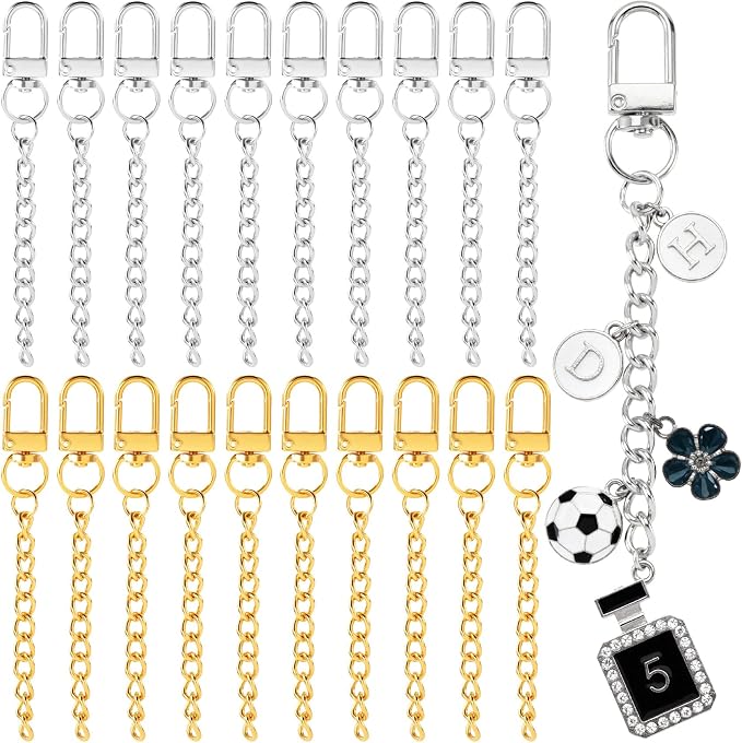 Hzopcw 20pcs Keychain Making Kit, Key Ring Swivel Snap Hook Chains, Alloy by Unknown