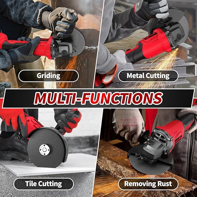 Cordless Angle Grinder 4-1/2", Brushless Metal Grinder 12000 RPM, Power Angle Grinder with 2 * 4.0Ah Batteries & 3 Cutting Wheels, Electric Grinder Tool Kit for Cutting, Grinding