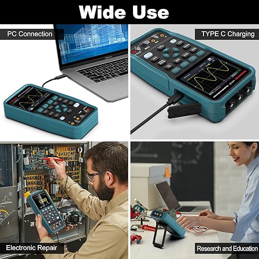 HANMATEK 3 in 1 Handheld Oscilloscope Multimeter 100Mhz Waveform Generator Oscilloscope with 2 Channels 3.5"TFT, HO102S Professional oscilloscope Multimeter with Memory Function