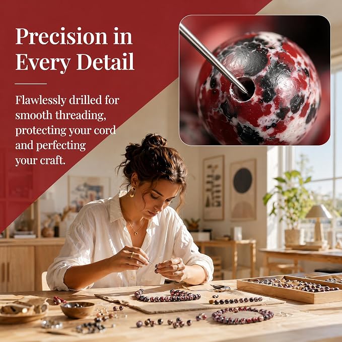 60pcs Black Red White Imperial Jasper Gemstone Beads，6mm Round Loose Stone Beads - Image 5