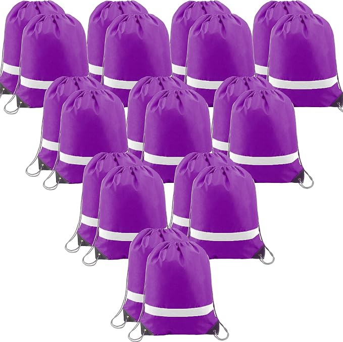 BeeGreen 20 Pieces Purple Drawstring Backpacks Bulk, Draw String Bags by BeeGreen