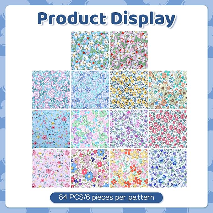 84 Pcs Charm Packs for Quiltings, Colorful Bright Pastel Spring Floral Print - Image 3